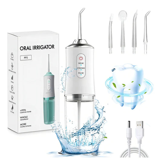 Irrigador Bucal Portátil Limpieza Dental Con 4 Limpiadores y Cargador